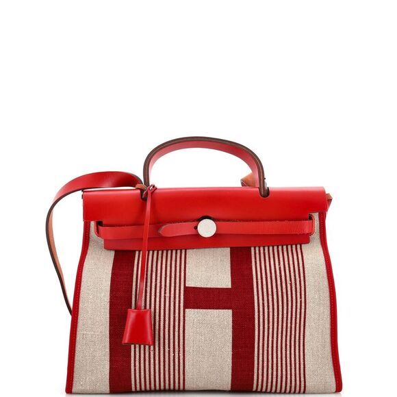 Hermes Herbag Zip H Vibration Toile and Leather 31 Neutral, Red, Multicolor - Picture 1 of 9